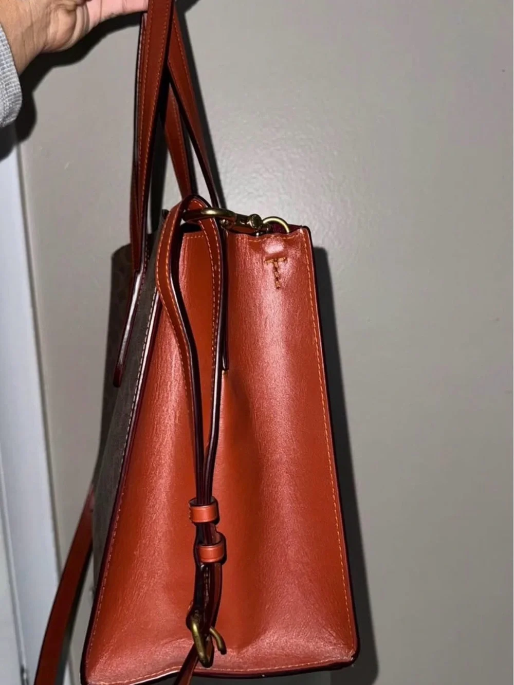 Coach Brown Signature Canvas Shoulder Tote with Saddle Trim